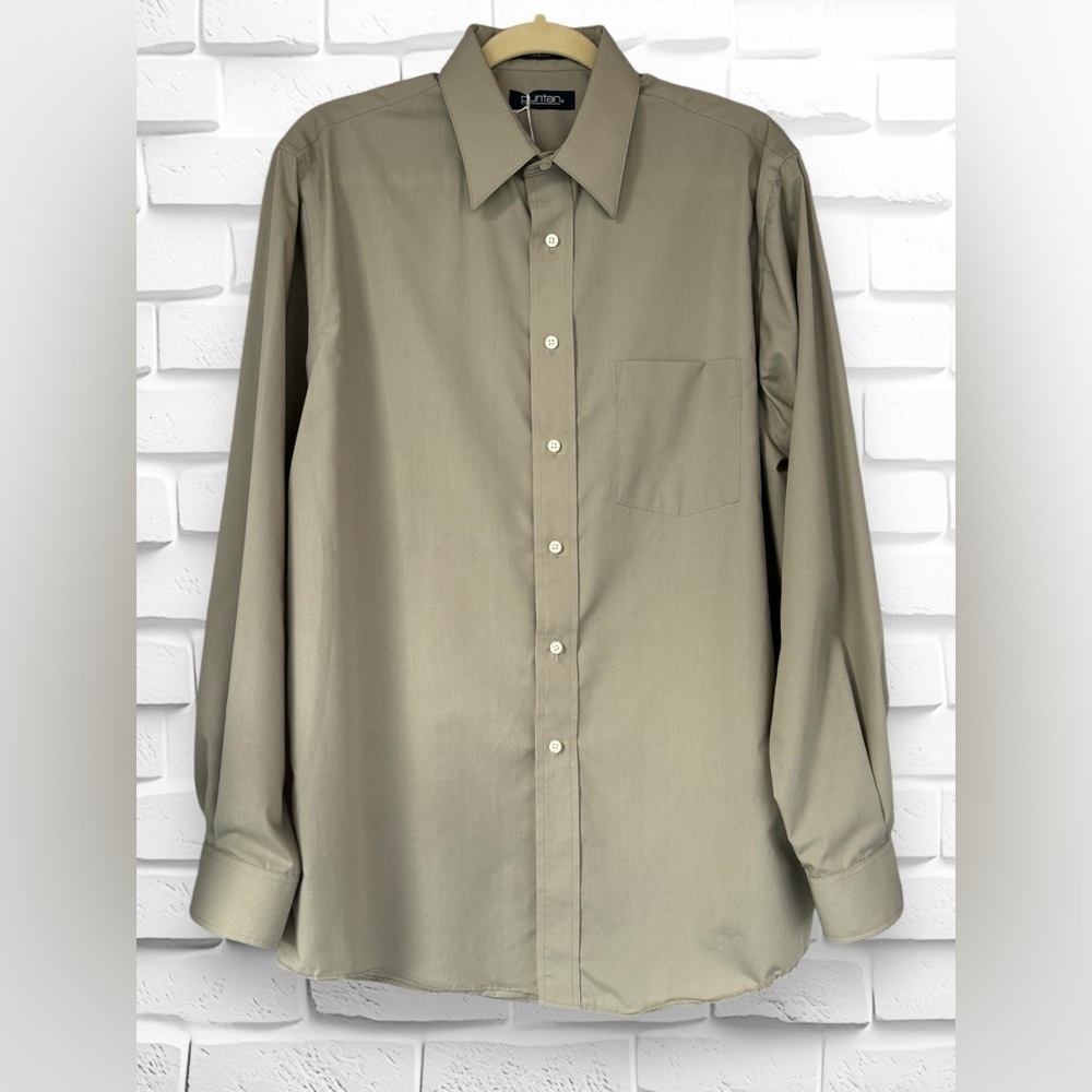 Puritan Mens Size 15.5 Long Sleeved Straight Hem Business Casual Button Up Shirt